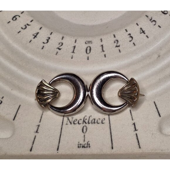 Sterling Silver Two-Tone Crescent & Shell Post Back Earrings - Picture 2 of 3